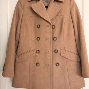Ann Taylor Petites Camel Wool Blend Peacoat XS Double Breasted Coat Classic